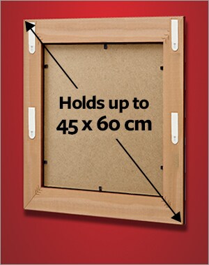 A frame holding a maximum size of 45 x 60 cm using 4 sets of medium or narrow picture hanging strips.