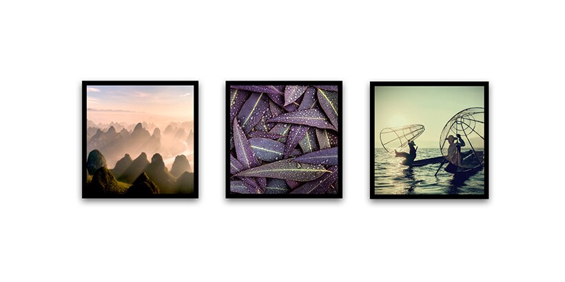hanging pictures on wall in tryptich design
