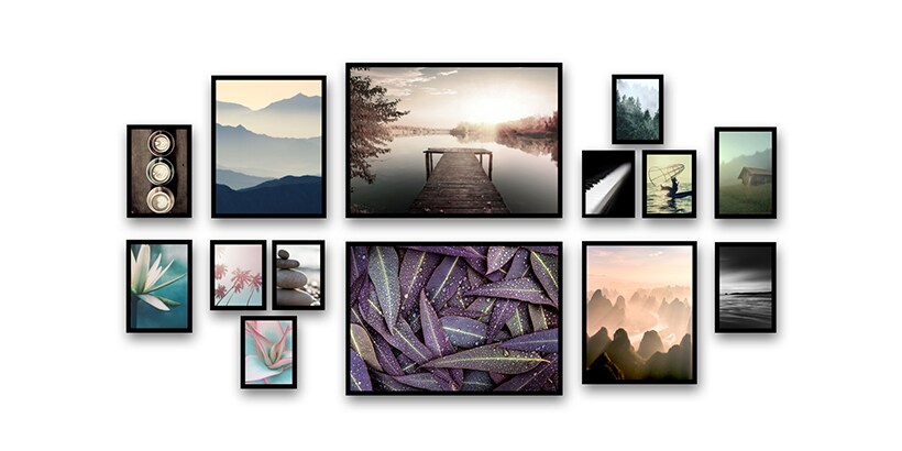 hanging pictures on wall in timeline design
